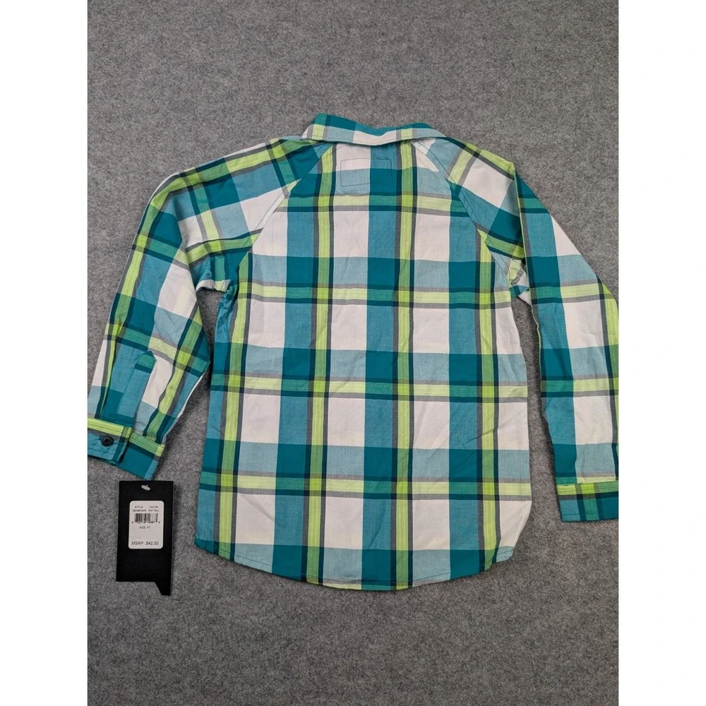Hurley Kids Teal Green Plaid Long Sleeve Button Down Shirt‎ 4T NWT